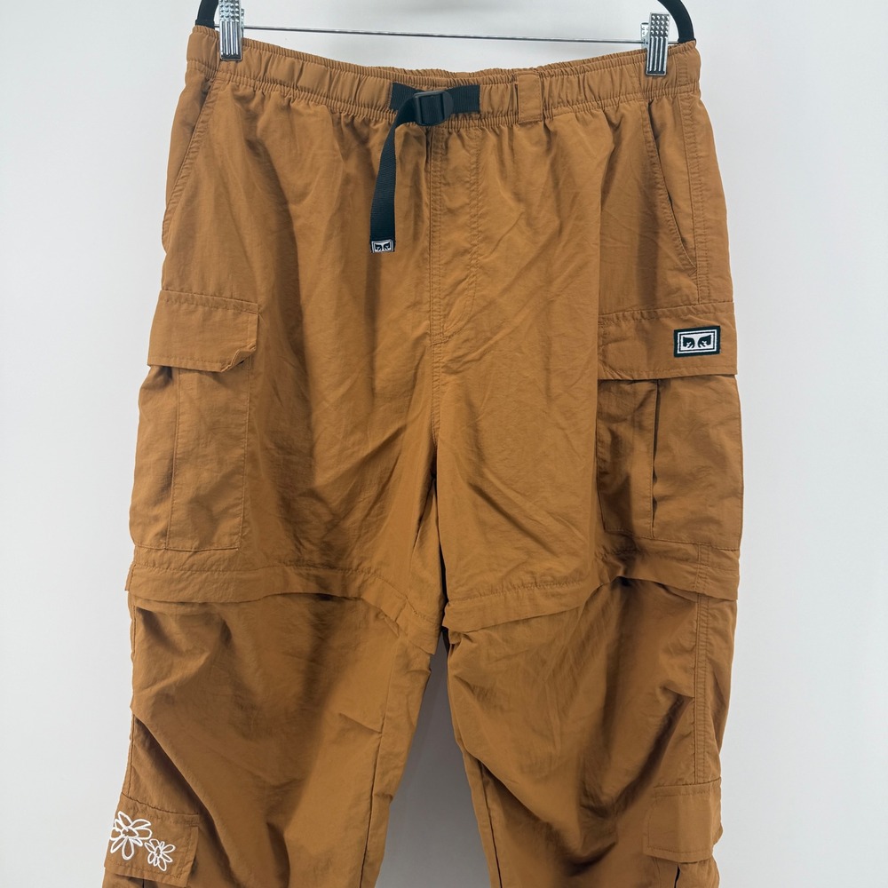 Obey Mens Brown Nylon Convertible Cargo Pants Zip Off Shorts Size Large Floral